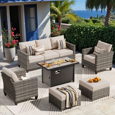 XIZZI Outdoor Sectional Sofa Set, Modular Outdoor Gray Wicker Sofa Set with Optional Solar Table, Ottomans or Fire Pit in 6 Colors, All-Weather Design