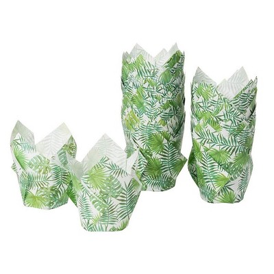 Juvale 100 Pack Tulip Cupcake Liners, Baking Cups, Leaf Muffin Wrappers for Tropical Hawaiian Themed Party