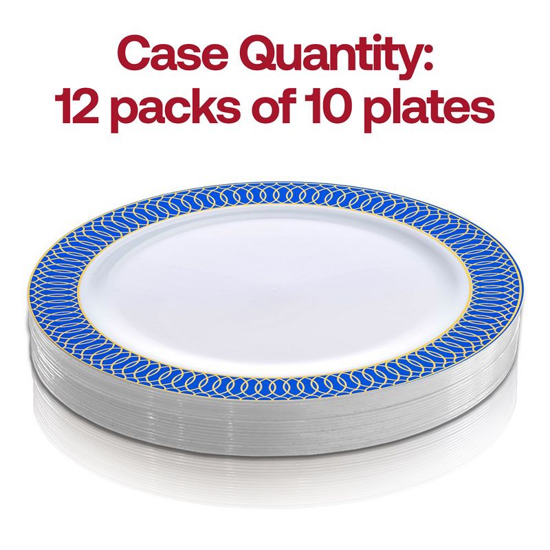 Smarty Had A Party 10.25" White with Gold Spiral on Blue Rim Plastic Dinner Plates (120 plates), 3 of 7