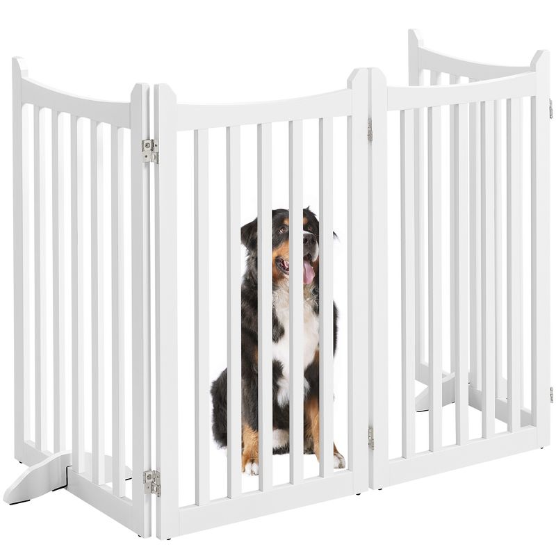 Yaheetech 36"Tall Freestanding Wooden Fence Foldable Pet Gate, White, 1 of 8