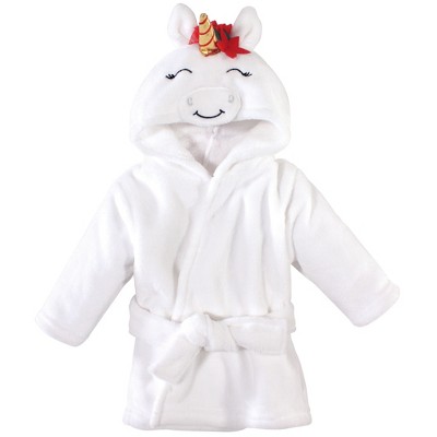 Hudson Baby Infant Girl Plush Animal Face Bathrobe, Christmas Unicorn, 0-9 Months