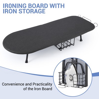 Foldable Ironing Board with Pull-Out Iron Rest -32x12 Inch Travel Iron Board, Heat-Resistant Silver Coated Pad for Closet/Wall Storage