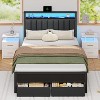 Full Bed Frames Grey Upholstered Headboard with Shelves Metal Platform Bed with 2 Under-Bed Storage (Fabric Drawer on Wheels) No Box Spring Needed - 2 of 4