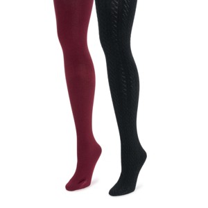 MUK LUKS Womens 2 Pair Pack Fleece Lined Tights - 1 of 3