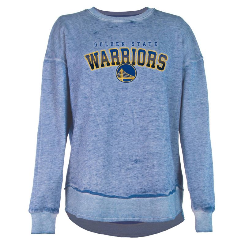 NBA Golden State Warriors Women&#39;s Ombre Arch Print Burnout Crew Neck Fleece Sweatshirt, 1 of 5