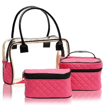 Juvale 3 Piece Pink Portable Cosmetic Bag Set, Travel Makeup Organizer, Assorted Size