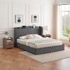 King/Queen Size Bed Frame with 4 Storage Drawers and Charging Station, Velvet Upholstered Platform Bed Frame with Tall Headboard and Storage Shelf - 4 of 4
