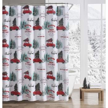 Kate Aurora Tis The Season Holiday Pick Up Truck & Christmas Trees Fabric Shower Curtain - Standard Size