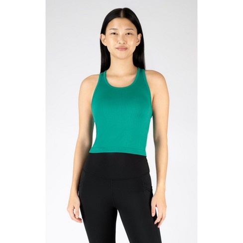 90 Degree By Reflex - Women's Ribbed Cropped Tank Top With Padded Inside Bra  - Ultramarine Green - Large : Target