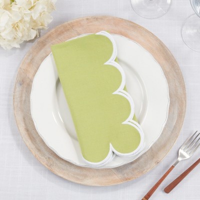 Kiwi Green Scalloped Hem Cotton Napkins, Set of 4