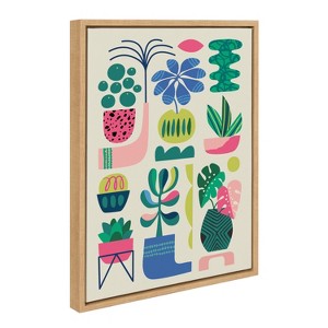 Kate & Laurel All Things Decor Sylvie Houseplants Framed Canvas Wall Art by Rachel Lee Natural Colorful Mid-Century Plant Wall Art - 1 of 4