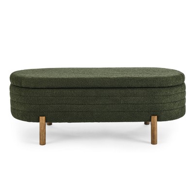 FURNIinspire Ottomans And Benches Elegant Ottoman Oval Storage Bench With Rubber Wood Legs, Covered With Foam Material, Green
, 46.06"*17.72"*16.34"