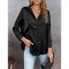 Leopard Stain Button Down Shirts for Women Roll Up Long Sleeve V Neck Casual Work Shirts - 3 of 4