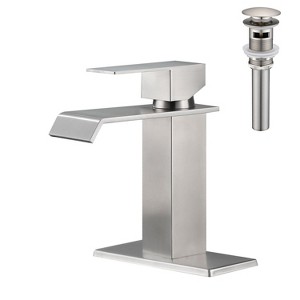 Kumasinova Single Handle Faucet with Pop-Up Drain,Stainless Steel Waterfall Spout Bathroom Sink Faucet - 1 of 4