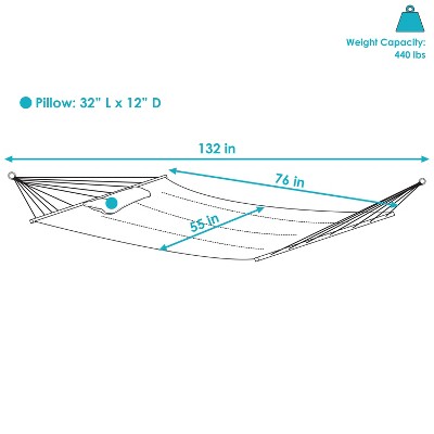 Sunnydaze Red Quilted Fabric 2-Person Hammock with Spreader Bars