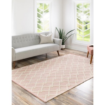 English Manor Rose & Ivory Geometric Hand-Knotted Wool Rug