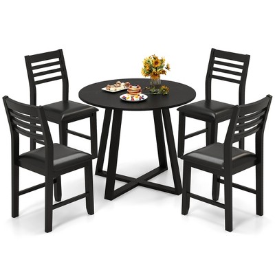 Tangkula 5-Piece Dining Table Set for 4 w/ 4 PU Leather Chairs for Small Space Black
