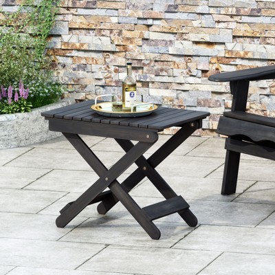 VisioGear Folding Wooden End Table, Outdoor Side Table, Decorative Garden Stool for Indoor Outdoor, Dark Gray, 22.75"*15"*18.25"