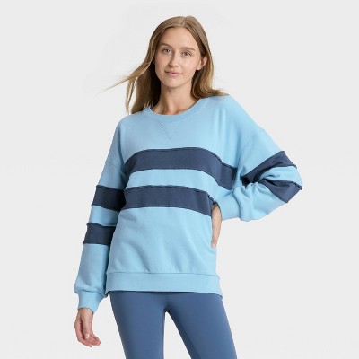 Women's Striped Oversized French Terry Crewneck Sweatshirt - JoyLab™