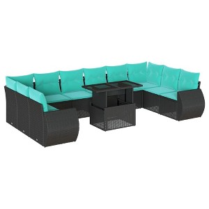 vidaXL 11 Piece Garden Sofa Set with Cushions Poly Rattan - Black - 1 of 4