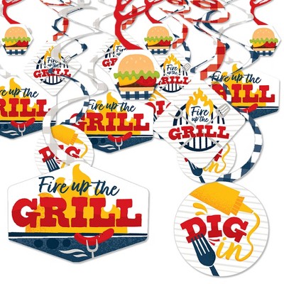 Big Dot of Happiness Fire Up the Grill - Summer BBQ Picnic Party Hanging Decor - Party Decoration Swirls - Set of 40