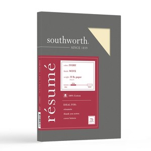 8.5" x 11" 75-Sheet 100% Cotton Résumé Paper 32 lb Wove Finish, Ivory - Southworth: Letterhead, Unbound, Matte - 1 of 4