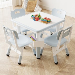 Height-Adjustable Kids Table and 2 Chairs Set with Graffiti Desktop, Toddler Table with Storage and Non-Slip Legs for Reading, Drawing, Playing - 1 of 4