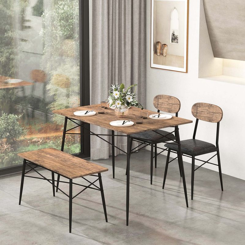 Costway 4 Piece Dining Table Set with Bench & 2 Faux Leather Upholstered Chairs for Kitchen, 2 of 11
