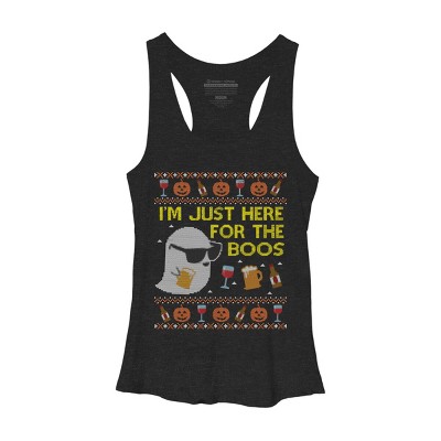 Women's Design By Humans Funny Here For The Boos Ugly Halloween Sweater By DragonTee Racerback Tank Top