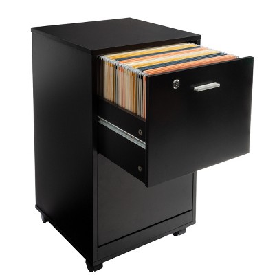 Black MDF 2-Drawer Lockable Mobile File Cabinet