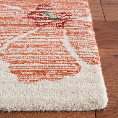 Ivory Floral Hand-Tufted Wool Square Area Rug, 6' x 6'