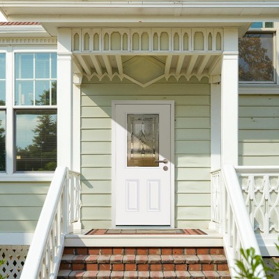 Wooakway 36"W*80"H 2-Panel Exterior Frosted Glass Prehung Front Entry Door Primed Interior Fiberglass Entrance Door