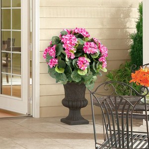 Set of 2 Artificial Topiary Ball Trees with Metal Stakes, 21.6" UV-Resistant PE Fake Plants with Begonia Flowers for Indoor/Outdoor Decor - 1 of 4