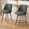 Bekrvio 26" Swivel Bar Stools Set 1/2/3/4 with Solid Wood Legs, 3.15" Linen Upholstered Seat with Back, Mid-Century Bar Chairs for Kitchen Island - 2 of 4