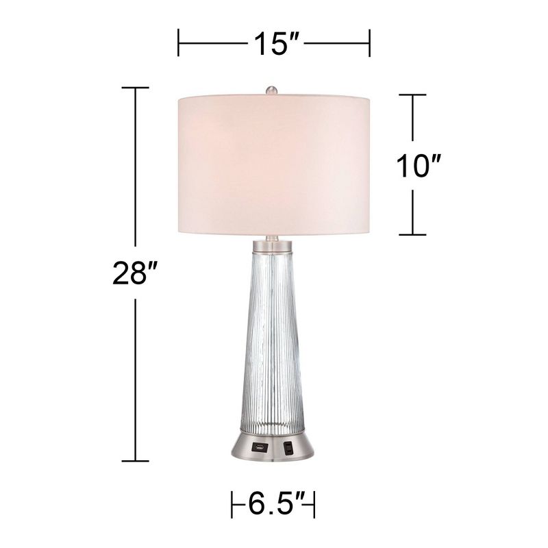 Possini Euro Design Hamish Modern Table Lamp 28" Tall Clear Ribbed Glass with USB and AC Power Outlet in Base White Drum Shade for Bedroom Living Room, 4 of 10