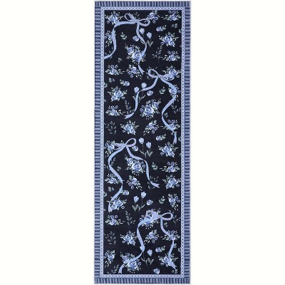 Floral Bow Rugs , Rug for Living Room with Soft Low Pile, Blue Washable Area Rug for Nursery Kids Dorm Playroom