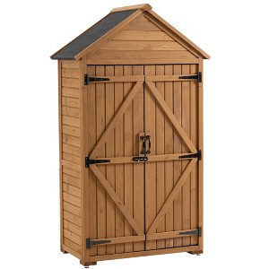 Maggift Outdoor Storage Sheds, Vertical Tall Tool Shed with Lockable Door, Waterproof Roof for Patio, Backyard and Lawn, Brown, 34.25"*22.04"*68.89" - 1 of 4