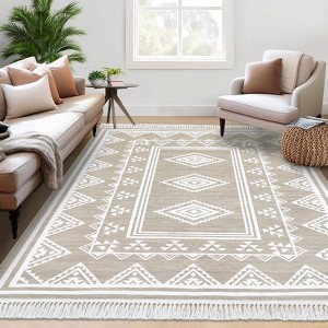 Indoor Modern Stripe Fringed Carpet Retro Soft Low Pile Machine Washable Non Slip Easy Care Lightweight Foldable Area Rugs Room Decor - 1 of 4