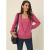 Seta T Women's Casual Fake Two-Piece Square Neck Long Sleeve Knit Blouse - 2 of 4