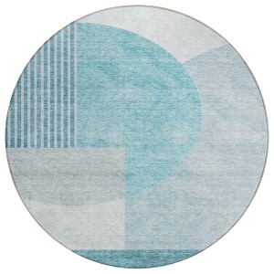Teal Blue And Silver Geometric Washable Indoor Outdoor Area Rug - 1 of 4