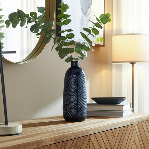 Decorative Ceramic Vase - Textured Design, Modern Accent for Home or Office - 16" Blue - 1 of 4
