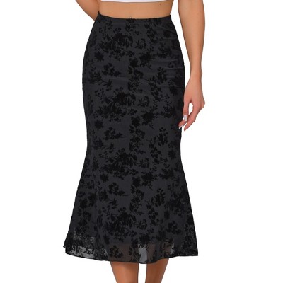 INSPIRE CHIC Floral Print Elastic High Waist Flowy Fishtail Mid Skirt