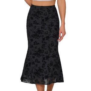 INSPIRE CHIC Floral Print Elastic High Waist Flowy Fishtail Mid Skirt - 1 of 4