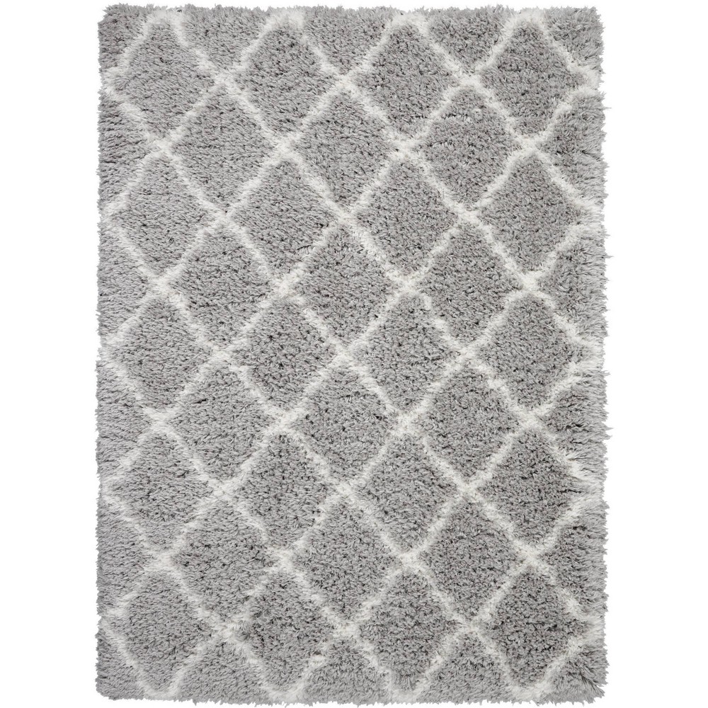 Photos - Doormat Nourison 8'2"x10' Luxe Shag Trellis Machine Woven Indoor Area Rug Gray/Ivo 