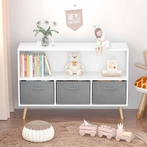 BABYYER Kids Bookshelf, Storage Organizer with 3 Collapsible Fabric Drawers, Book and Toy Display Rack for Playroom, Bedroom and Hallway - 1 of 4