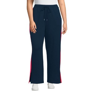 Lands' End Women's Knit High Rise Relaxed Straight Leg Side Stripe Pants - 1 of 4