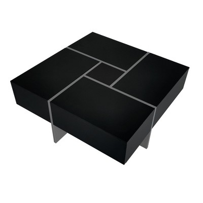 NicBex 31.5 Inch High Gloss Square Coffee Table with 4 Hidden Storage Compartments and Extendable Sliding Tabletop