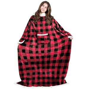 Catalonia Women Wearable Flannel Blanket with Front Pocket, Super Warm Soft Fuzzy Fleece Blanket Robe TV Wrap, Cozy Winter Gift for Woman Wife Man - 1 of 4