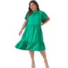 Agnes Orinda Women's Plus Size Tie Back Petal Sleeve Mock Neck Ruffle Swing Midi A-Line Dresses - 3 of 4