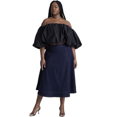 ELOQUII Women's Plus Size Denim A Line Skirt